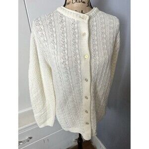 Vintage Carriage Court Cardigan Sweater Adult Large White Cable Knit 90s Y2k